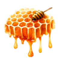 Dripping Honeycomb with Golden Honey and Wooden Dipper in Bright Colorful Background png