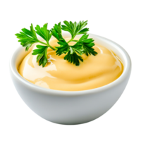Creamy Yellow Sauce in Bowl with Fresh Green Parsley Garnish for Culinary Use png