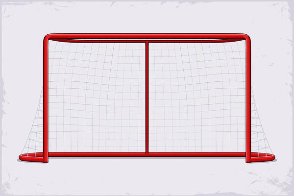 Hand drawn white ice hockey net, realistic professional hockey goal with red frames for competitive official matches