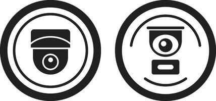 Minimalist Black and White Surveillance Camera Icons in Circular Frames vector