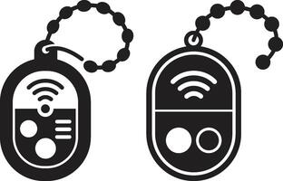 Minimalist Monochrome Illustration of Two Remote Controls with Distinct Button Layouts and Chains vector