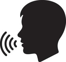 Minimalist Profile Icon of Speaking Head with Sound Waves vector