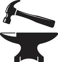 Minimalist Blacksmith Icon with Hammer and Anvil in Silhouette vector