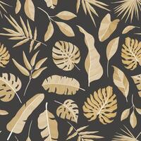 Natural seamless pattern with tropical foliage. Backdrop with leaves of jungle plants and exotic palm branches. Monochrome realistic illustration for fabric print, wrapping paper, wallpaper. vector
