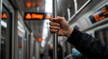 Close Up of Passenger Handrails in Modern Subway photo