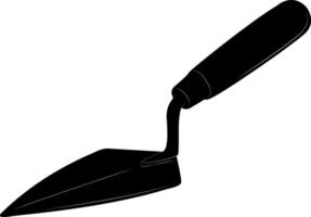 Trowel. Hand held construction tool with a triangular or rectangular metal blade. Application, distribution and leveling of mortars. Finishing and plastering work. Construction and repair. vector