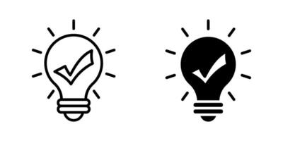 black bulb with checkmark like quick tip Icon set. Symbol isolated white background. illustration. color editable. vector