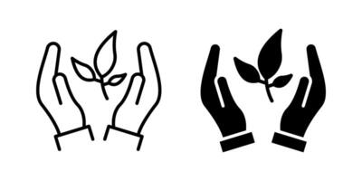 Hand with plant Icon set. Symbol isolated white background. illustration. color editable. vector