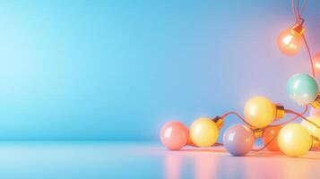 Vintage christmas illuminated against bulbs glowing softly, hanging light pastel gradient background, creating warm festive ambiance photo