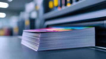 Reams of paper sheets stacked for ready and printing in a warehouse, representing the printing and publishing industry photo