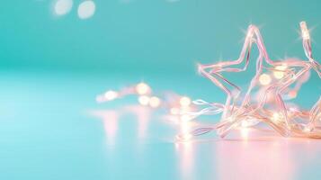 Luminous star fairy lights casting turquoise radiance soft against background, generating magical celebratory ambiance photo