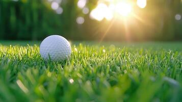 glow ball Golf on pristine fairway green, soft sunset resting illuminating peaceful course landscape photo