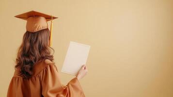 Graduate wearing graduation gown and celebrating holding diploma cap graduation with falling petals photo