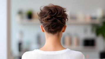 behind sporting modern undercut, shaved sides complementing long, Woman hair section viewed from styled photo