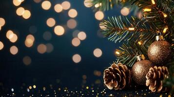 Vintage glowing light bulbs christmas creating magical bokeh effect on deep blue background, evoking nostalgic holiday atmosphere photo