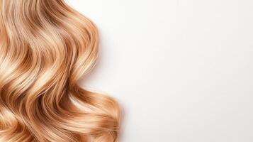 Luxurious blonde waves flowing against highlighting natural texture gracefully, pristine white background photo