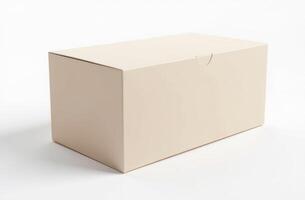 Minimalist square cardboard box on a clean surface with soft lighting highlighting its simplicity and neutral tone photo
