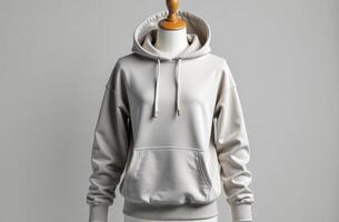 Stylish lightweight hoodie displayed on a mannequin in a minimalistic studio environment during daylight hours photo