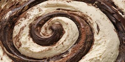 Swirl of chocolate and cream dessert showcasing intricate texture and rich flavors in a delectable treat photo