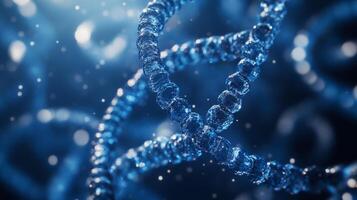 Intricate blue strands of DNA showcasing the beauty of genetic material in a scientific setting photo