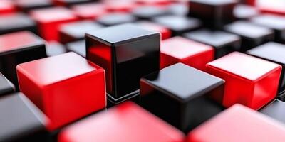 Colorful arrangement of glossy black and red cubes creating a modern abstract design in a dynamic layout photo