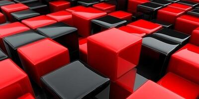 Colorful arrangement of red and black glossy cubes in a dynamic pattern on a flat surface photo