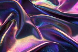 Vibrant iridescent fabric showcases rich colors and textures, perfect for design and fashion applications photo
