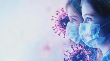 Faces of resilience during the pandemic showing children with masks in an artistic representation of hope and safety photo