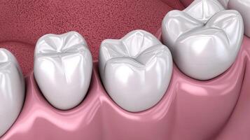 Detailed view of healthy teeth showing enamel and gum structure in a dental setting photo