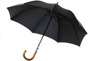 Classic black umbrella with a wooden handle, ideal for rainy days and stylish outings in any season photo