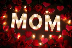 Creative celebration of love with illuminated letters and romantic decorations for Mother's Day photo