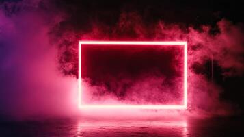 Creative neon light frame shaped by colorful smoke inspires artistic exploration in a modern design setting photo
