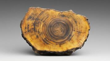 Captivating cross-section of a polished wood log reveals intricate growth rings, showcasing nature's artistry and time's passage photo