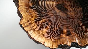 Exploring the intricate patterns of nature captured in a beautifully polished wooden cross-section revealing its stunning annual rings photo