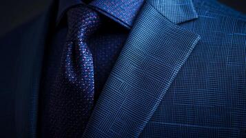 Elegant blue suit and tie showcase intricate patterns perfect for formal occasions or business events photo