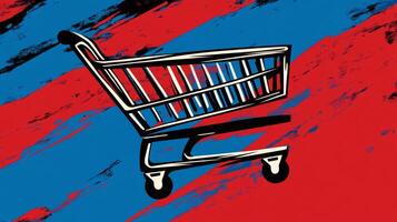 Shopping cart graphic in a vibrant abstract style featuring bold colors and dynamic movement photo
