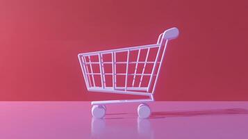 Shopping cart on a vibrant pink background creating a modern retail atmosphere photo
