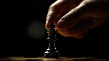 Mastering strategy through a decisive chess move at a dimly lit board photo