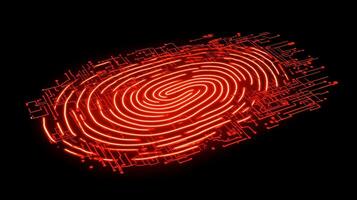 Digital fingerprint design glowing with red neon lights against a dark background showcasing advanced technology photo