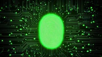 Digital fingerprint surrounded by intricate circuit patterns representing modern technology photo