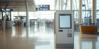 Automated check-in kiosk positioned in a modern airport terminal during daytime photo