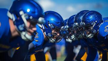 Intense football practice on a sunny day with players focused on teamwork and strategy photo