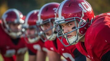 Intense football practice on a sunny afternoon with players focused on the game photo