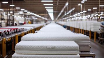 Manufacturing process of mattresses in a large production facility during daytime operations photo