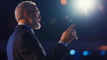 Business leader delivers inspirational speech at a conference focused on innovation and growth photo