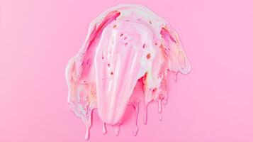 Melting pink ice cream on a pastel background during a warm summer day photo