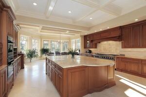 Bright and spacious kitchen with modern design and elegant wooden cabinetry in a contemporary home photo