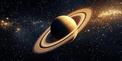 Saturn adorned with rings and surrounded by stars in a cosmic setting photo