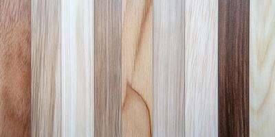 Various wood textures display natural grain patterns and colors in a close-up view on a flat surface, perfect for design inspirations photo