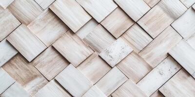 Intricately woven pattern of light-colored wooden squares creating a textured surface photo